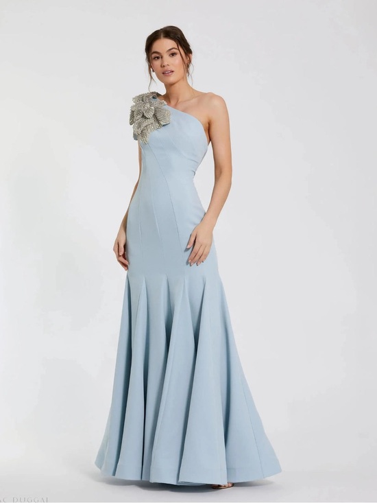 Mac Duggal Dresses & Skirts - Mac Duggal 11810 Blue Crepe One Shoulder Gown With Crystal Flower Size 6 NWT